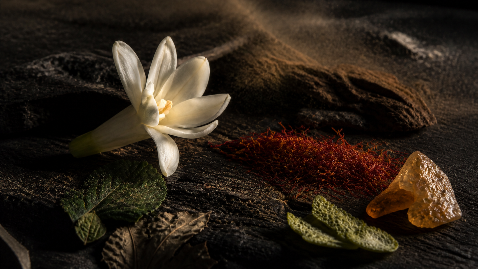 MYSTARA tuberose, saffron, woods, resin and citrus peel