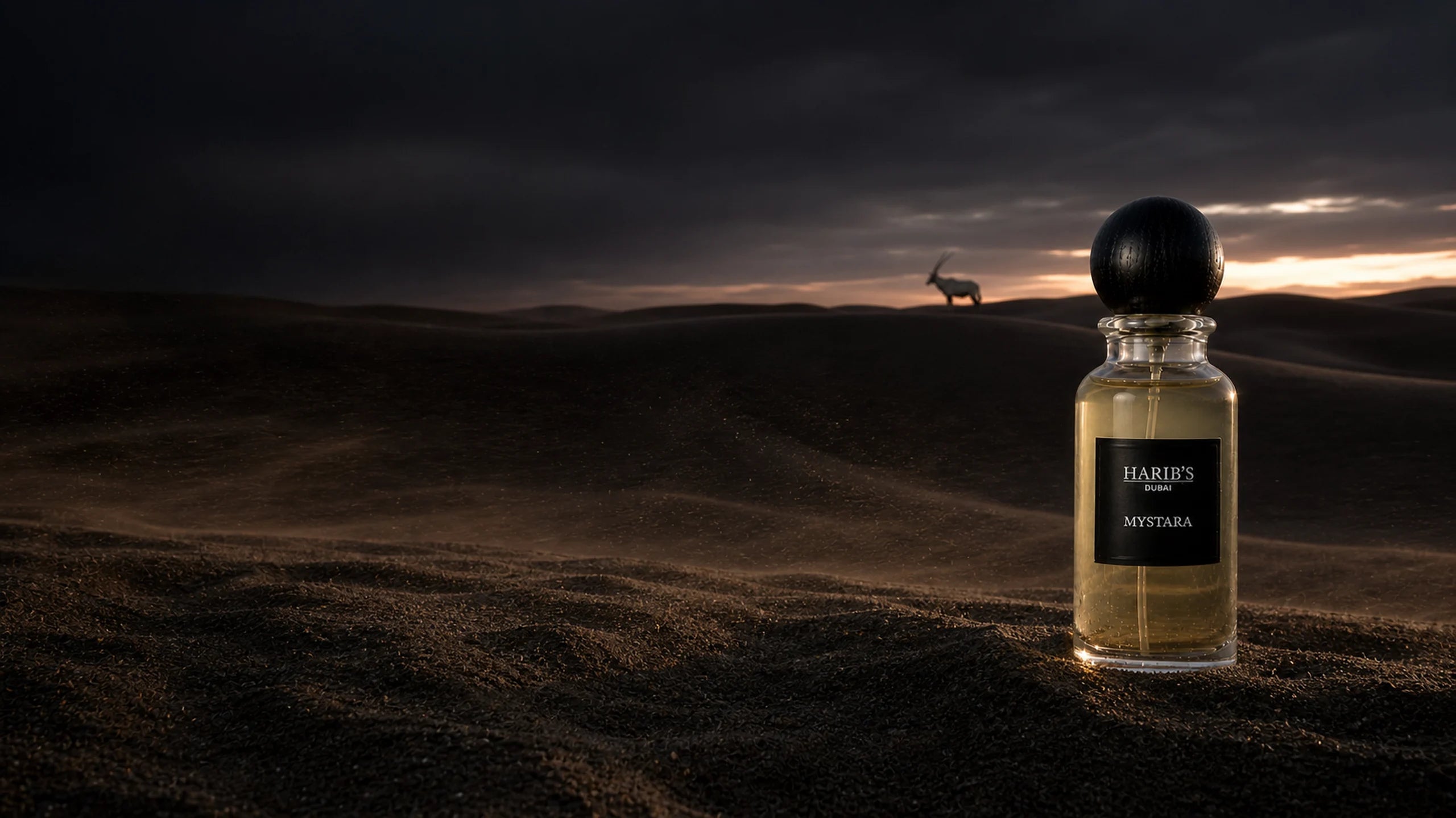 MYSTARA by HARIB'S with an Arabian oryx in the UAE desert